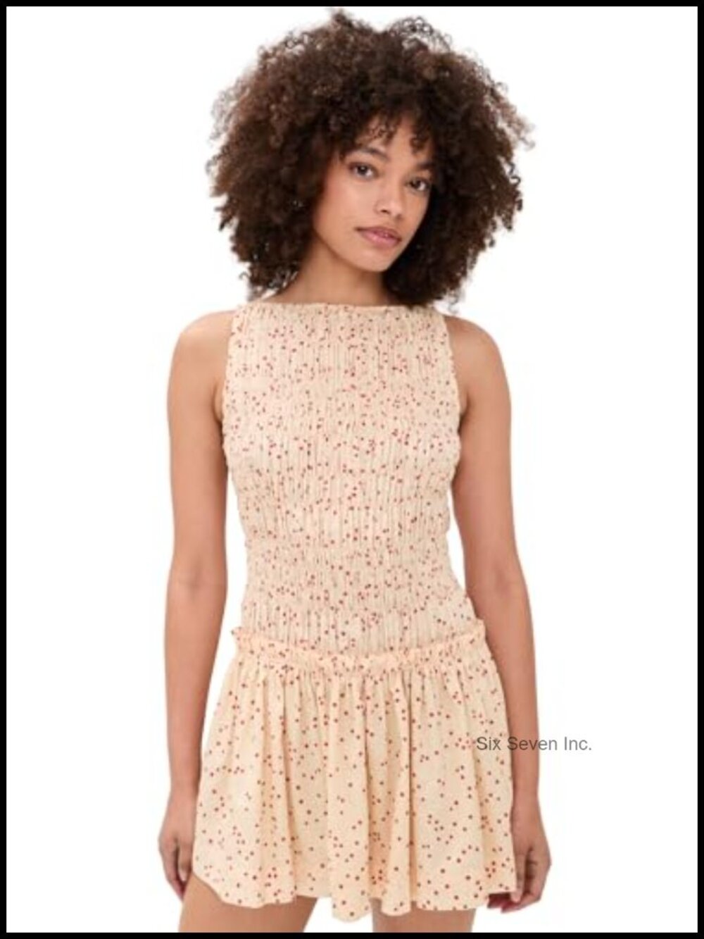Women's Fit & Flare Mini Dress, Sleeveless Smocked Bodice, Polka Dot, 100%